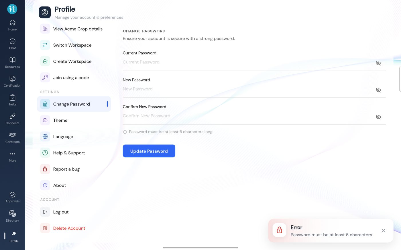 A password error
