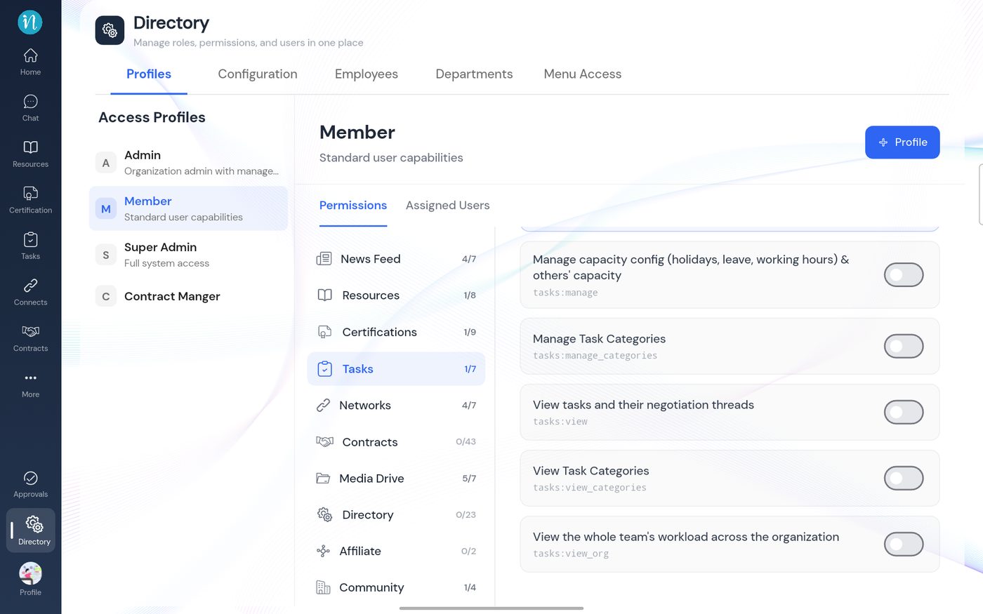The rest of the Tasks permissions