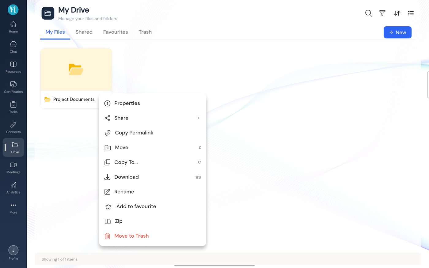 Item menu with Properties