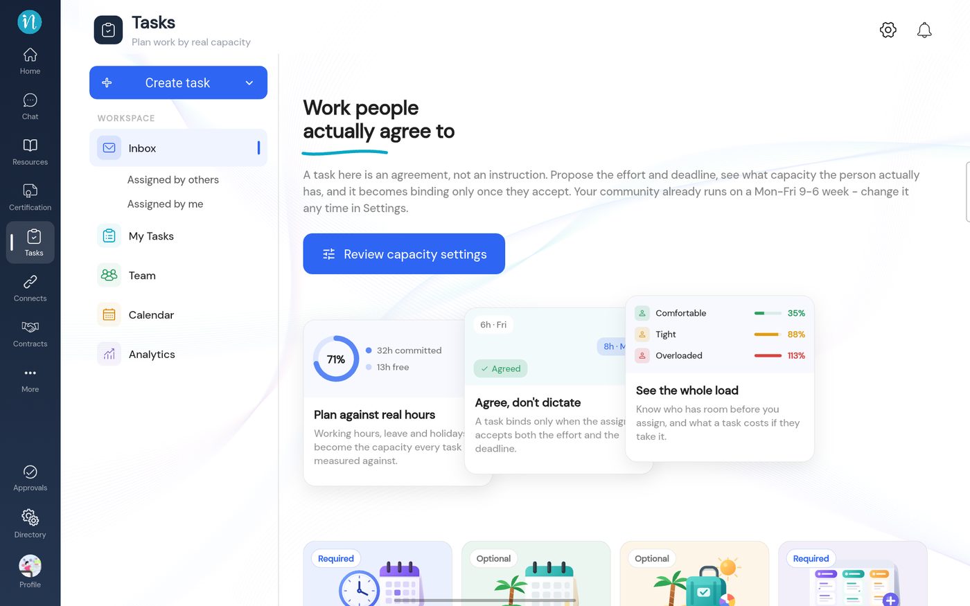 The Tasks welcome page